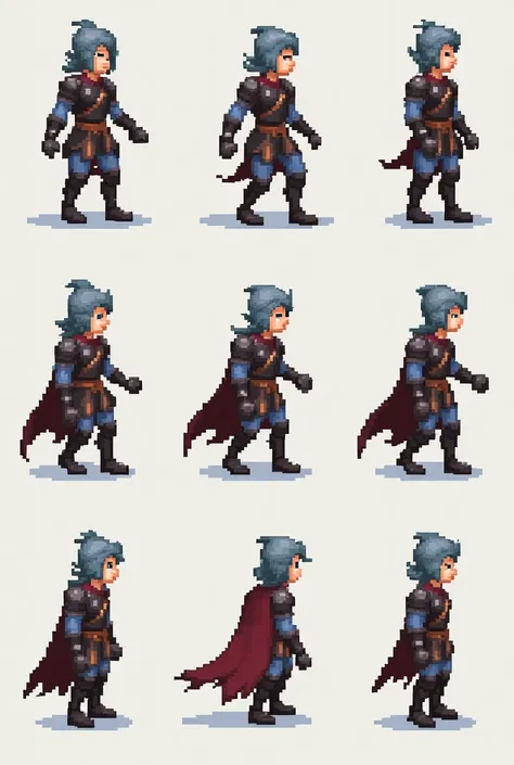 A sprite sheet sheet with a walk cycle and idle animation with attack animation for 2d game