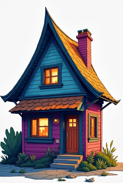 a house,  front with only the roof visible, png, excited, with bright colors