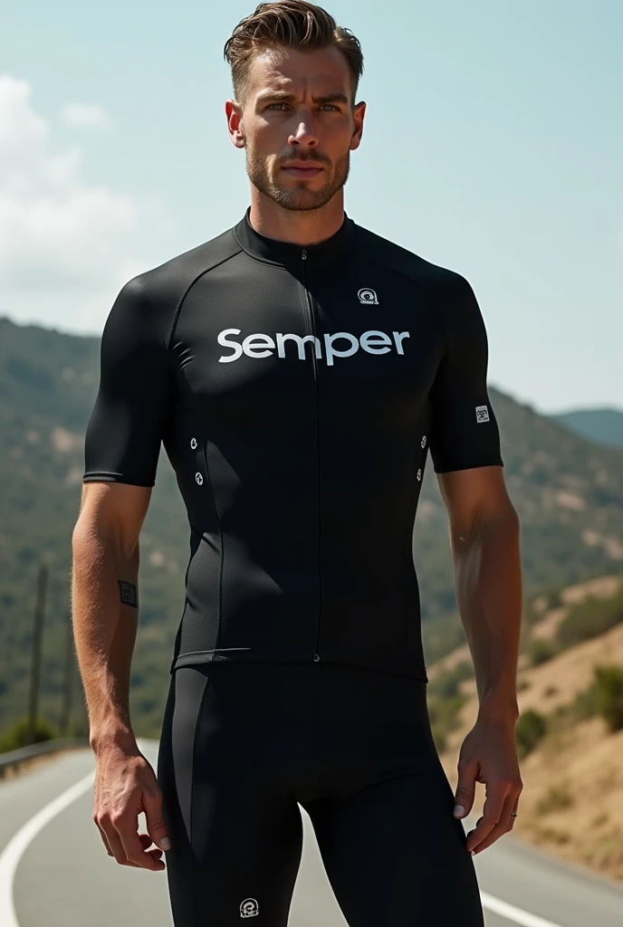 BLACK CYCLING UNIFORM WITH THE NAME SEMPER