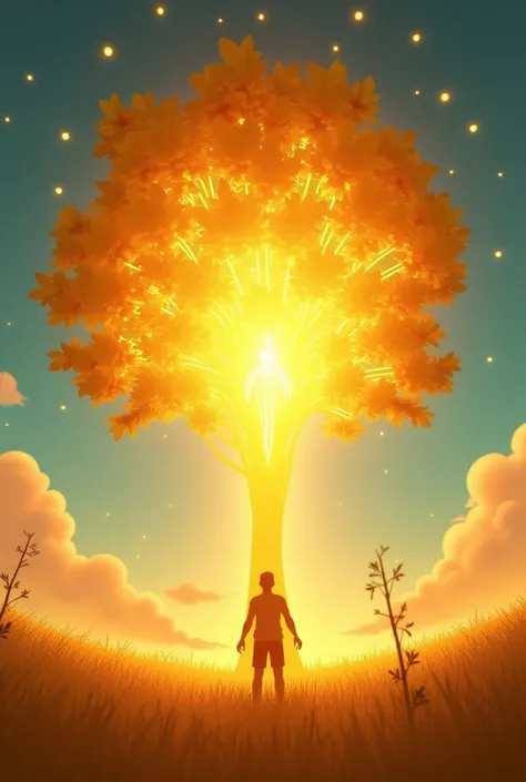 In Cinematic cartoon 3d Style "The Test of Greed:
The farmer hesitates, standing under the golden tree. He picks only a few fruits while leaving others untouched. The tree glows brighter, and a divine figure appears in the sky, blessing the farmer for his ...