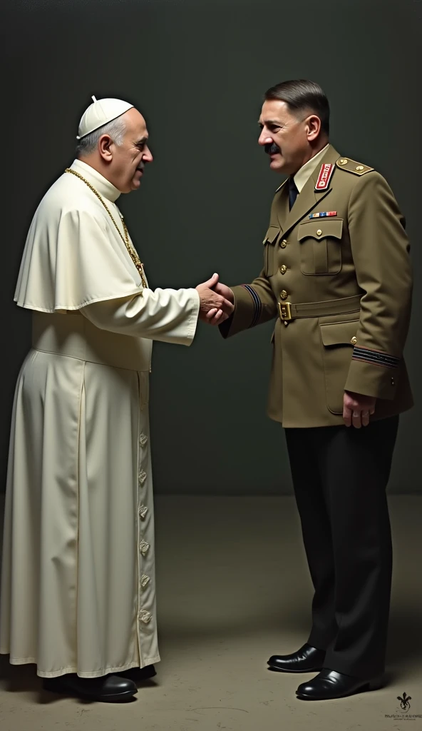 Pope Francis and Hitler shaking hands full body