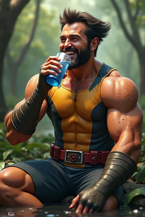 Happy Wolverine drinking water