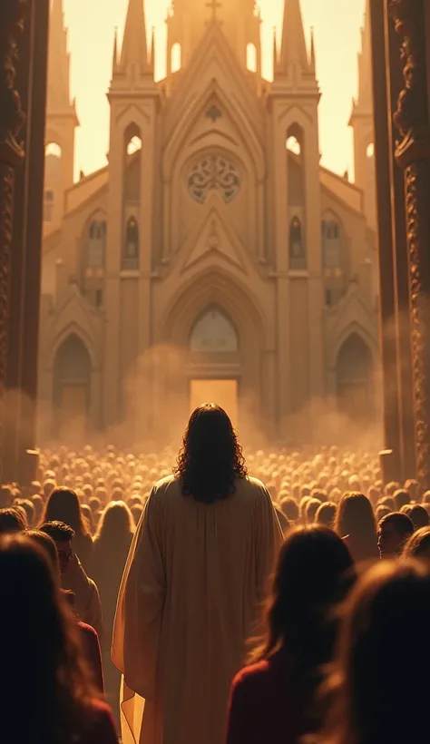 Jesus Christ in front of a church with the people, real,  emotional and that it goes viral