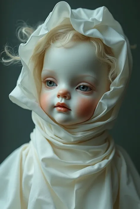 A picture of a doll wrapped in reverse 