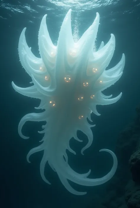 sea creature with many heads, white, luminous