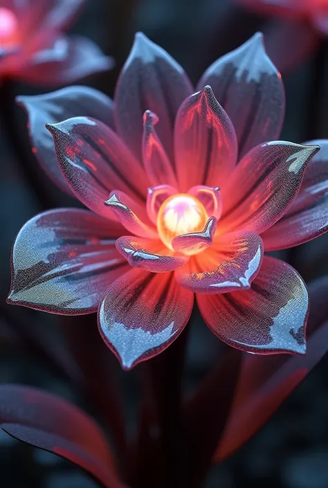 glass flower  Black feat pink, closeup picture, with some glowing light --v 6.1