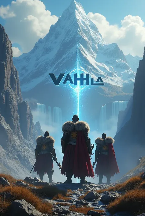 Create a Metaverse and Blockchain game image with the name of the game written inside the image Coming soon vallhala