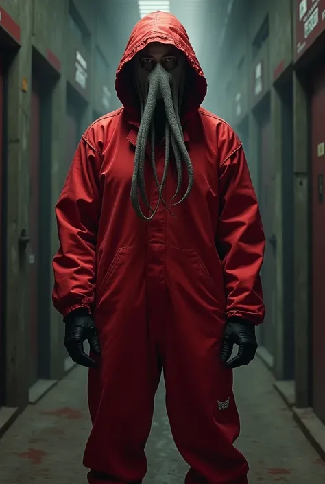 a squid game guard with the face of Tom Kaulitz