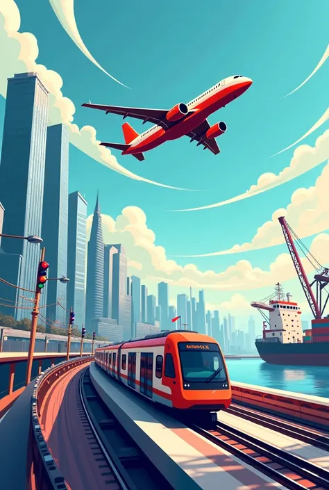 Vector art collaboration , Aero plane,metro train and port 