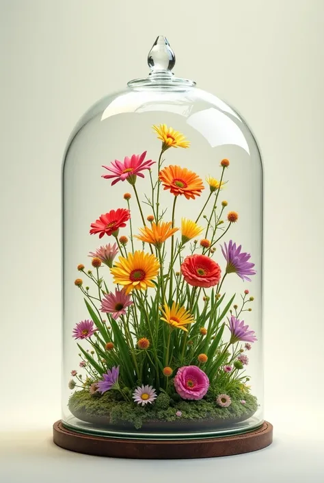 Make me a plant with several flowers of different colors and that it is inside a jar