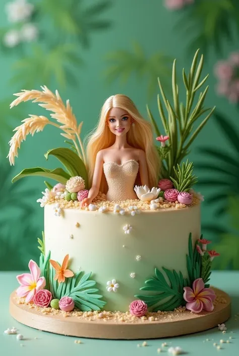 I want to create a cake with the theme of Barbie the island princess, It should be simple without a wrist on it, preferably it has an image with a rice leaf 
