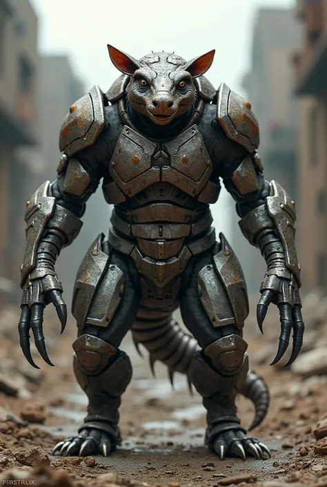 A semi-human armored armadillo with steel claws 