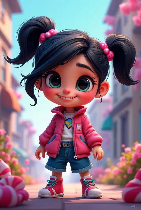 I would like to create a cartoon character that is the fusion of Vanelope from Ralph and Agnes from GRU my favorite villain 