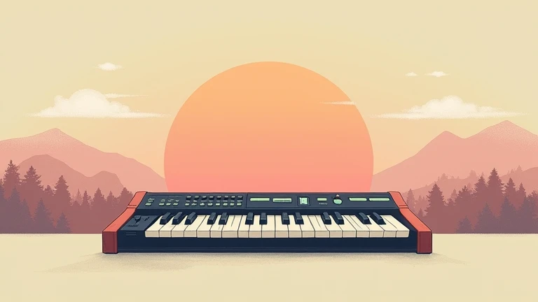 Create a lo-fi music album cover. The style should be retro anime and minimalist, with an aesthetic touch, use a keyboard