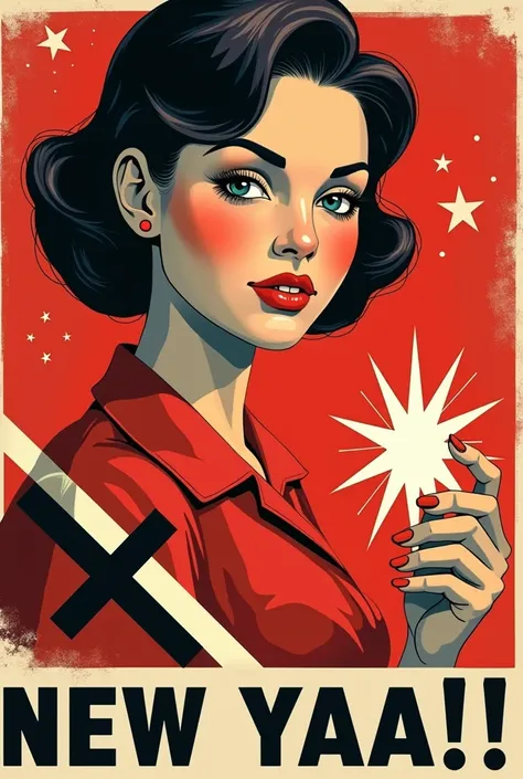 poster with a girl for the new year in the style of the USSR posters