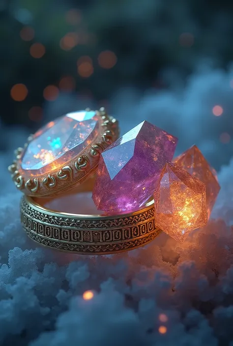 fantasy vintage magic rings made of precious crystals without people 
