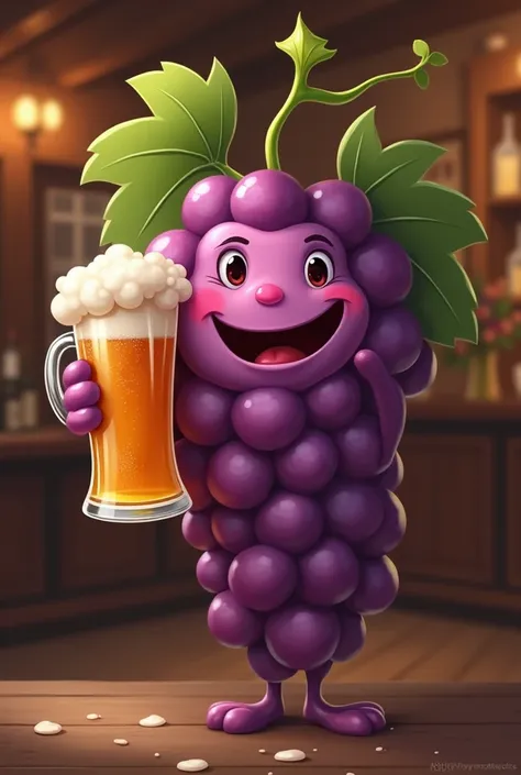 A grape with a beer mug in hand 