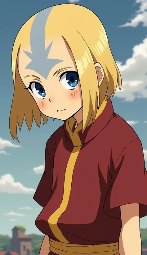 avatar aang anime style, blonde, blue eyes