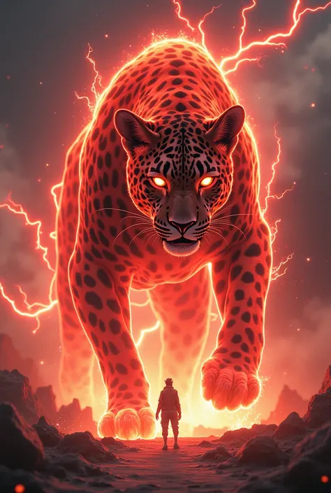 A lightning fast leopard with red aura 8 feet tall in Naruto art style