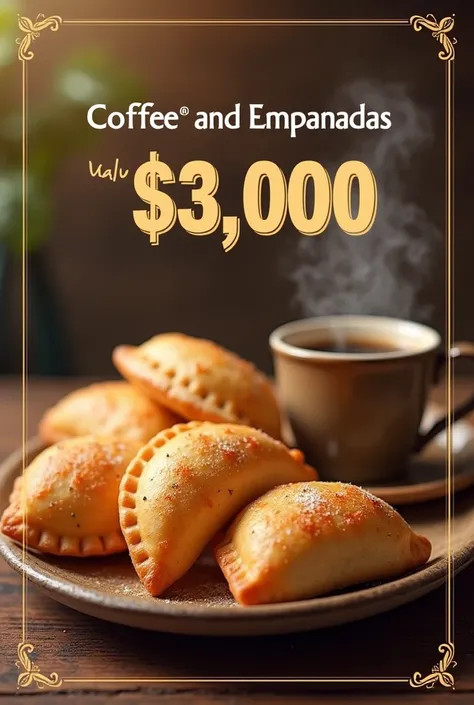 Advertising for coffee with small old empanadas with the value $3.000 written 