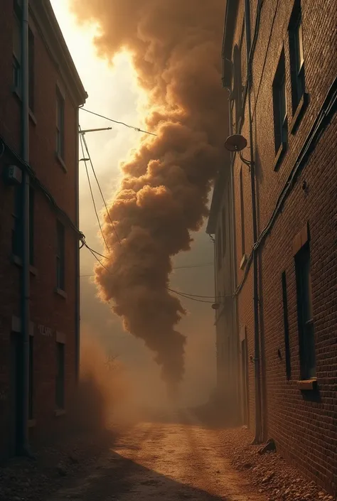 A brown tornado in an alleyway