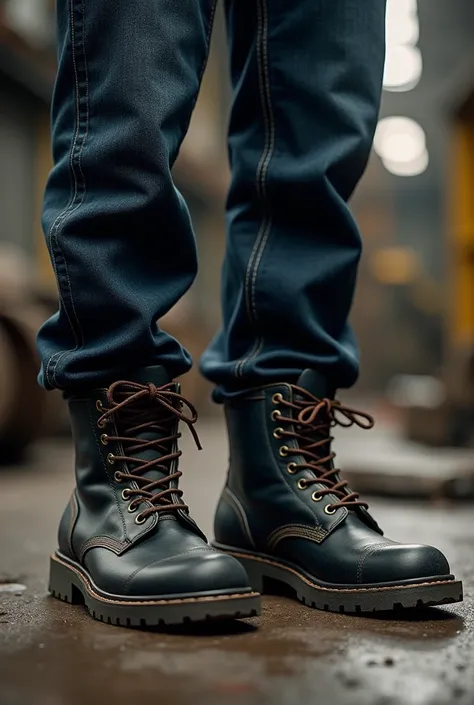 WORKER WITH BLACK INDUSTRIAL BOOTS