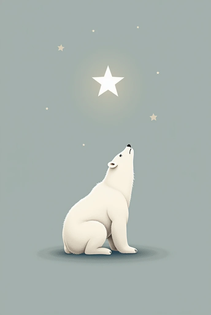  Create a logo of a polar bear looking up at a star, the color of the bear and the white star and the gray background  