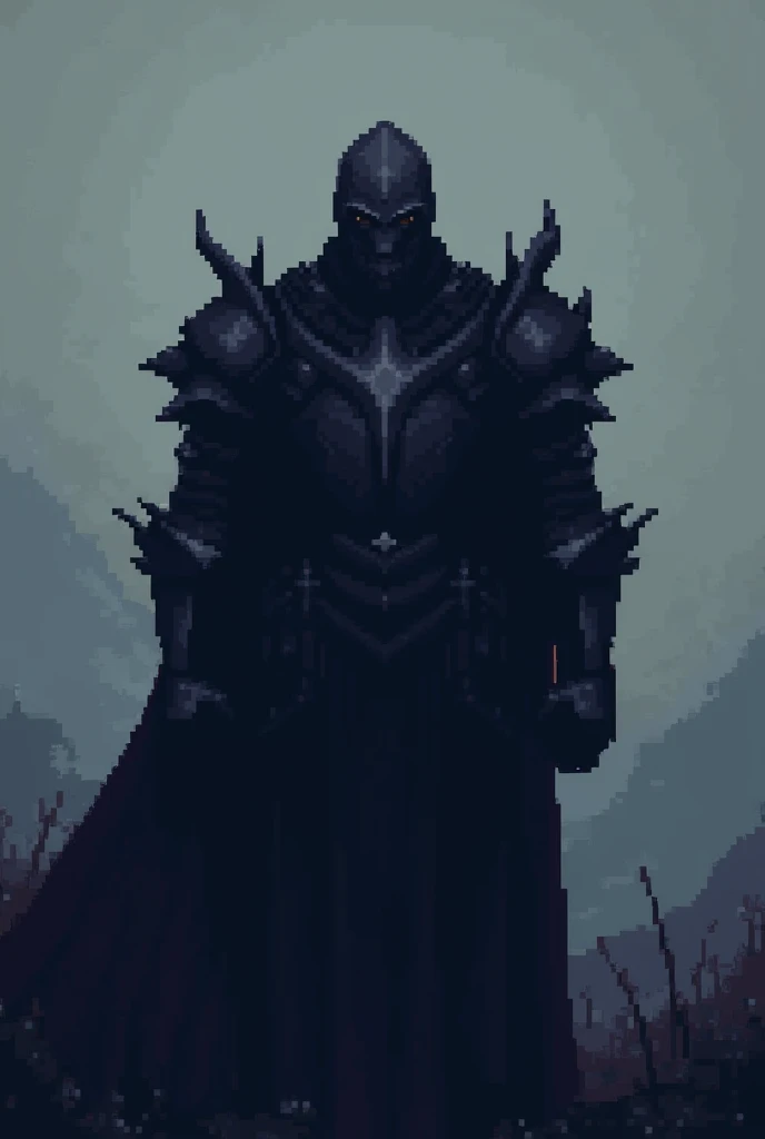 create me a pixelated knight wallpaper that is chilling while the background is slightly dark 