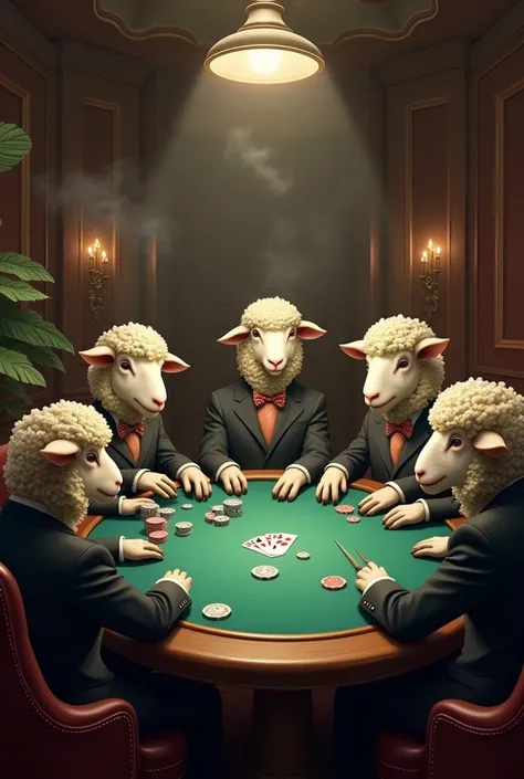 Sheep playing poker