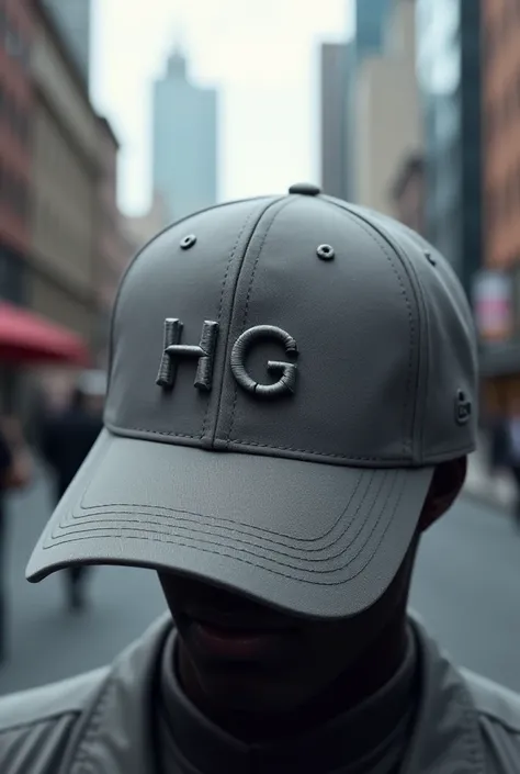 Generate a gray cap with the initials Hg 