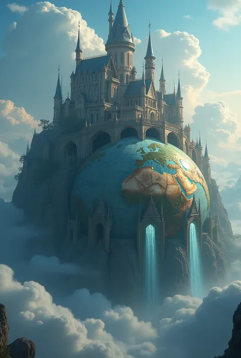 Draw a big castle surrounding the world