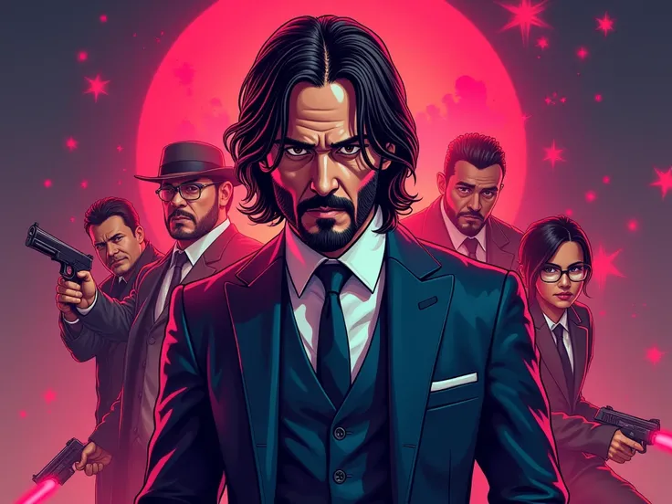 Um fundo lara um baner, no estilo cartoom do john wick