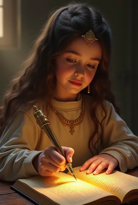  The Guardian handed Valeria a golden pen ,  with which she should write the end of the story .  Valeria held the pen firmly ,  looking at the empty golden book in front of her .  in the beginning , the words seemed to escape ,  and the pen didnt move easi...