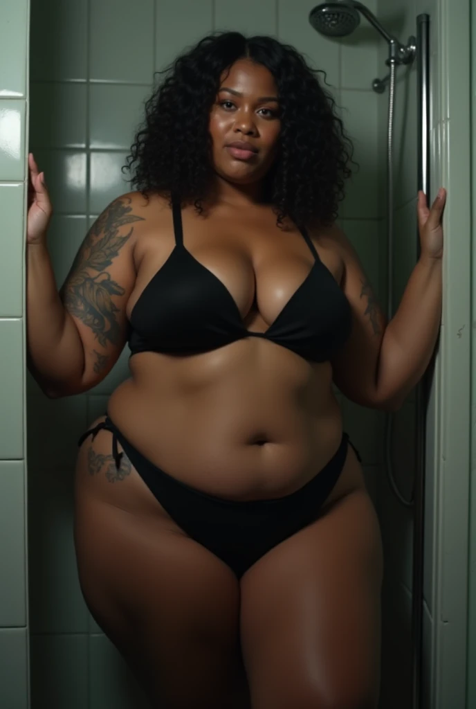 The beautiful, realistic and cute innocent middle plus size girl was taking a shower at abandoned bathroom ,shes wearing black cute bikini, wavy hair, and big size breast,giant breast, but shes not alone, theres her husband behind her ready to rape her, he...