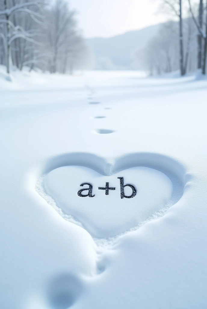 A photo in which you have drawn a heart in the snow that says A + b