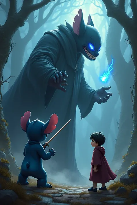 Stitch kills Voldemor with the magic wand and Harry Potter next door