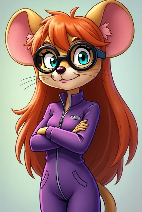 screw (English. Gadget Hackwrench) — the mouse ;  she is the pilot , , the inventor and mechanic of the Rescue Squad .  Usually dresses in purple jumpsuit and wears “canned” glasses .  Her long hair changes color from golden to red in various episodes. , a...