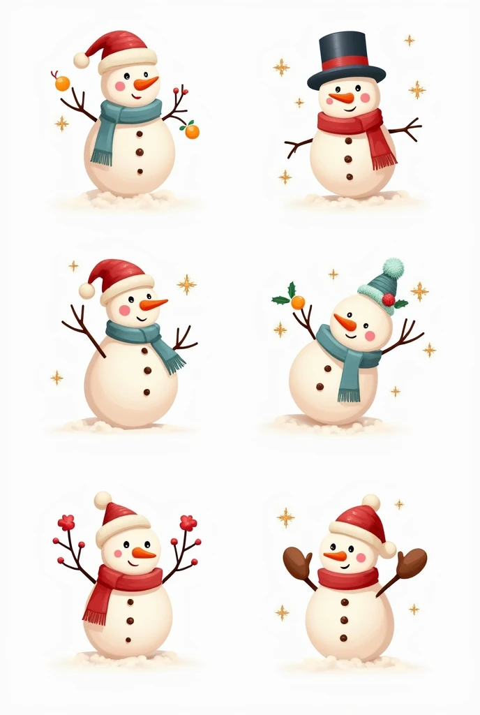 individual srickers, (snowman),(chritsmas),white background, nothing background, cute, vector style