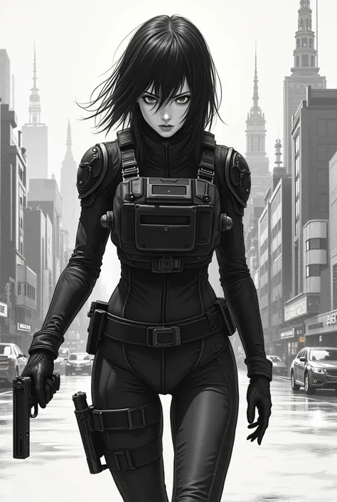 ( great painting ,Outstanding Quality, like a mirror , cinematic experience , crazy detailed ,absurdres),8k, wallpaper ,,( The best illustrations :2.0),( one woman:2.0),(Motoko Kusanagi:2.0),( A global vision similar to the film  " The Ghost in the Cochlea...