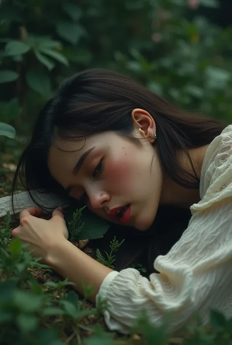 Scene 5: 
Screams out those words, tears flooding
In a moment, she is laying down on the cold floor of the garden 
Her eyes close

