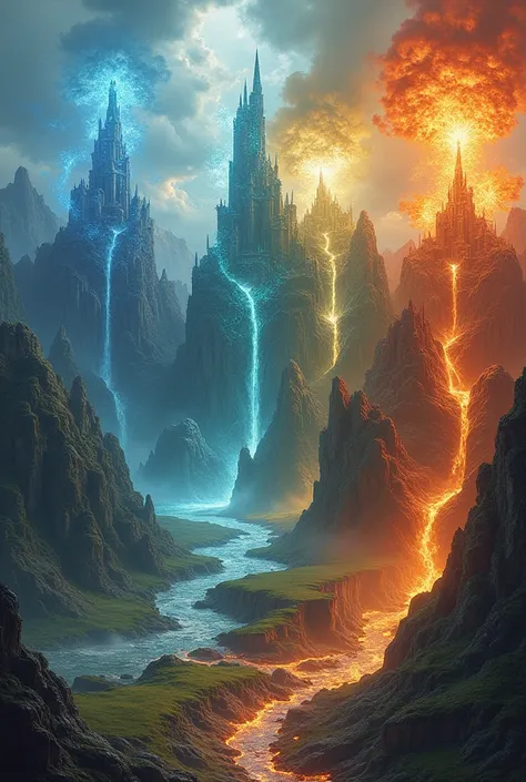 I want you to create four kingdoms for me, but each one of them represents the four elements: earth, water, air and fire, but in fantasy, almost like movies.