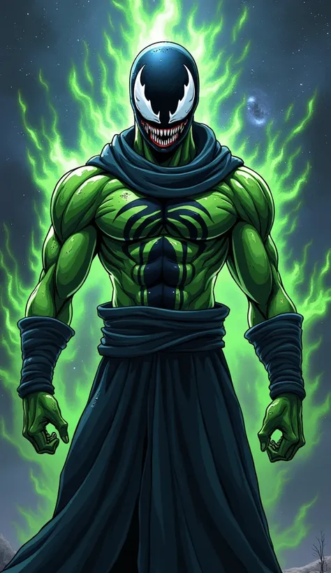 Piccolo(From Dragon Ball Z) And Venom Hybrid, Piccolo And Venom Physically Combined And A New Hybrid Formed. A Perfect Hybrid Of Piccolo(Dragon Ball Z) And Venom, Piccolos Two Antinas On Head, Venom Covered Piccolos Full Body, Piccolos Cloths, Venoms Big W...