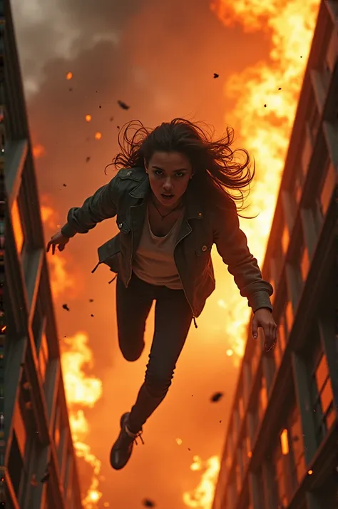 Girl falling from a burning building