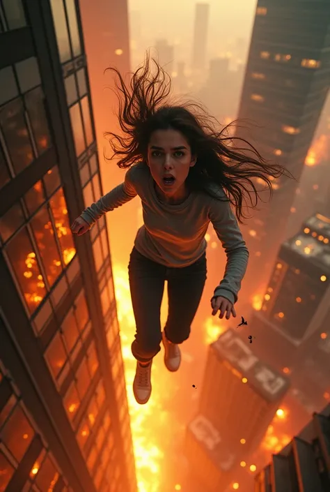 Girl falling from a burning building