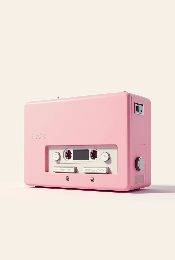 Make a pastel pink radio cassette on a totally white anime-style background