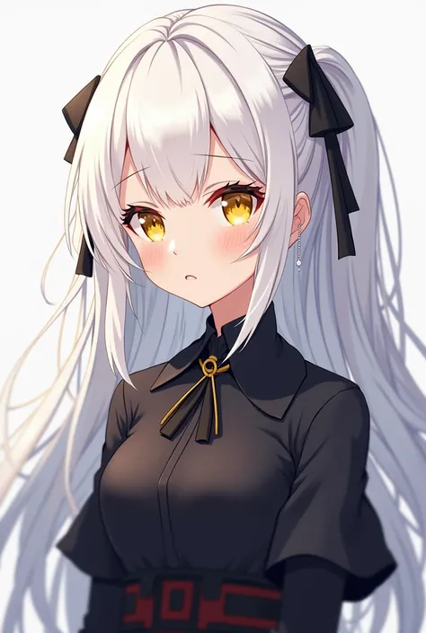 anime girl with white hair and yellow eyes in black dress, girl with white hair, anime moe artstyle, white haired, white-haired, (anime girl), white haired deity, female anime character, flat anime style shading, mihoyo art style, anime character, perfect ...