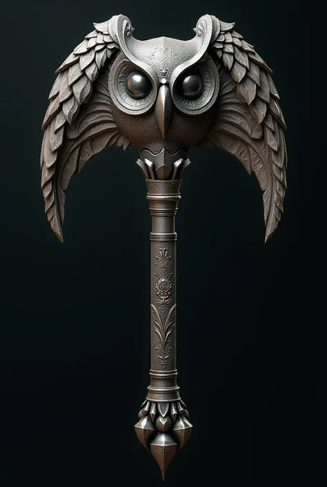 A medieval battle Hammer with an owl sculpted