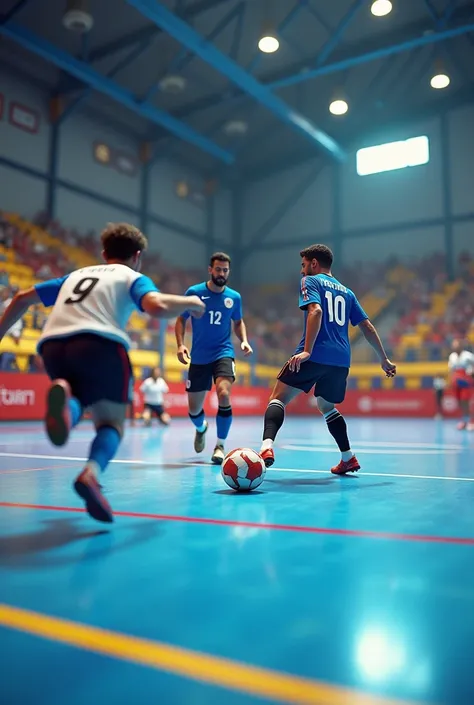 Make a realistic 3D photo of a futsal game 