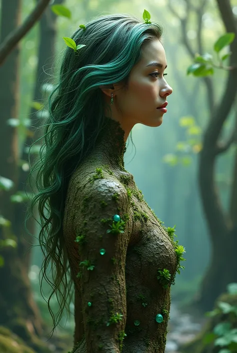 .The concept of Human Form as Nature envisions the human body transformed into various elements of the natural world, blending organic textures and colors with the human figure. Hair becomes flowing water, cascading in fluid waves with shimmering highlight...