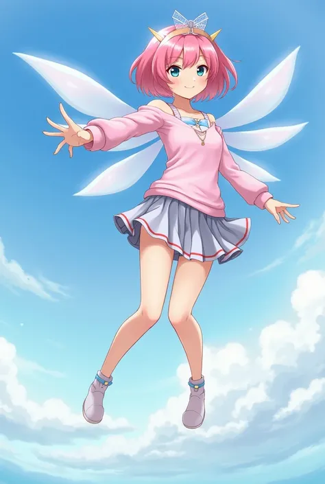  anime girl , fly away,  short pink hair, new,  showing her anus